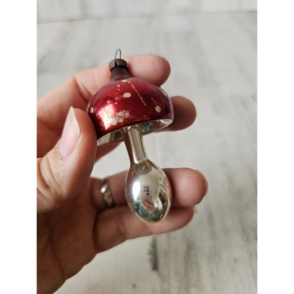 Vintage Mercury glass mushroom mini ornament Xmas tree red - Picture 9 of 9